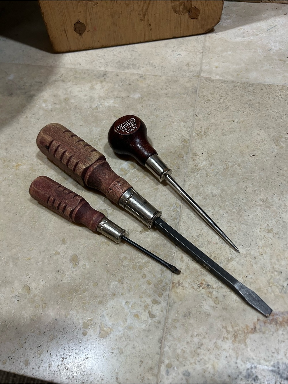 Vintage Three-Piece Wood-Handle Screwdriver Set — Dark Brown Handles
